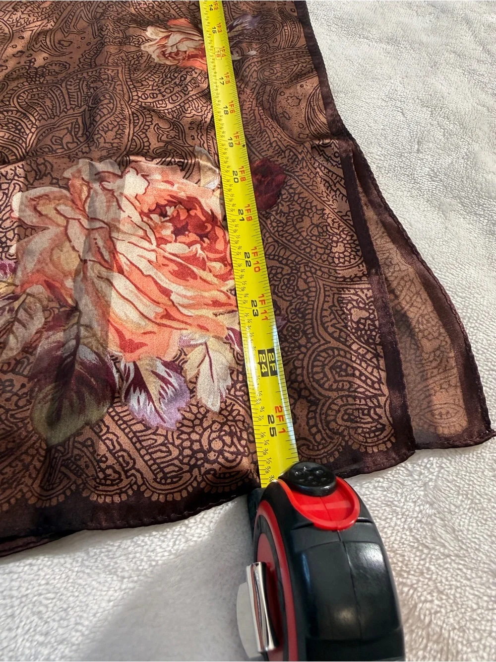 Lauren Ralph Lauren 100% Silk Scarf Brown Floral Paisley Print Vintage Style